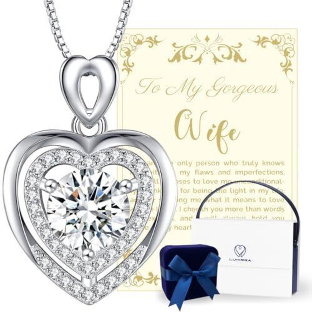3877 Moissanite Necklace , 1Ct Sterling Silver Heart Pendant Necklace Gifts